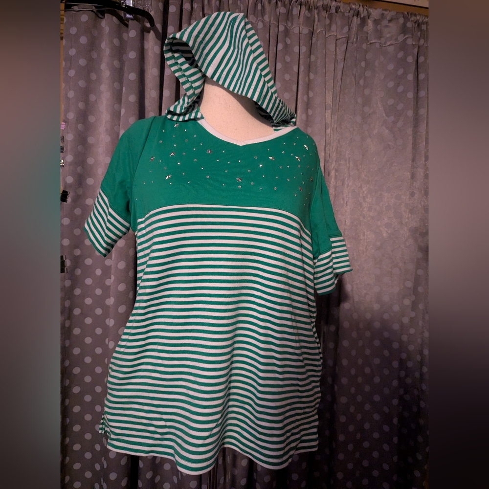 QUACKER FACTORY Striped Short Sleeve Hoodie 1x